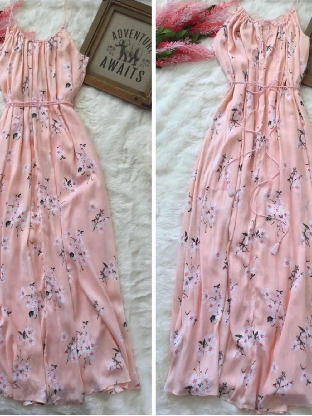 XS/S Abercrombie & Fitch Peach Floral Gecko Lizard Maxi Dress Western Boho